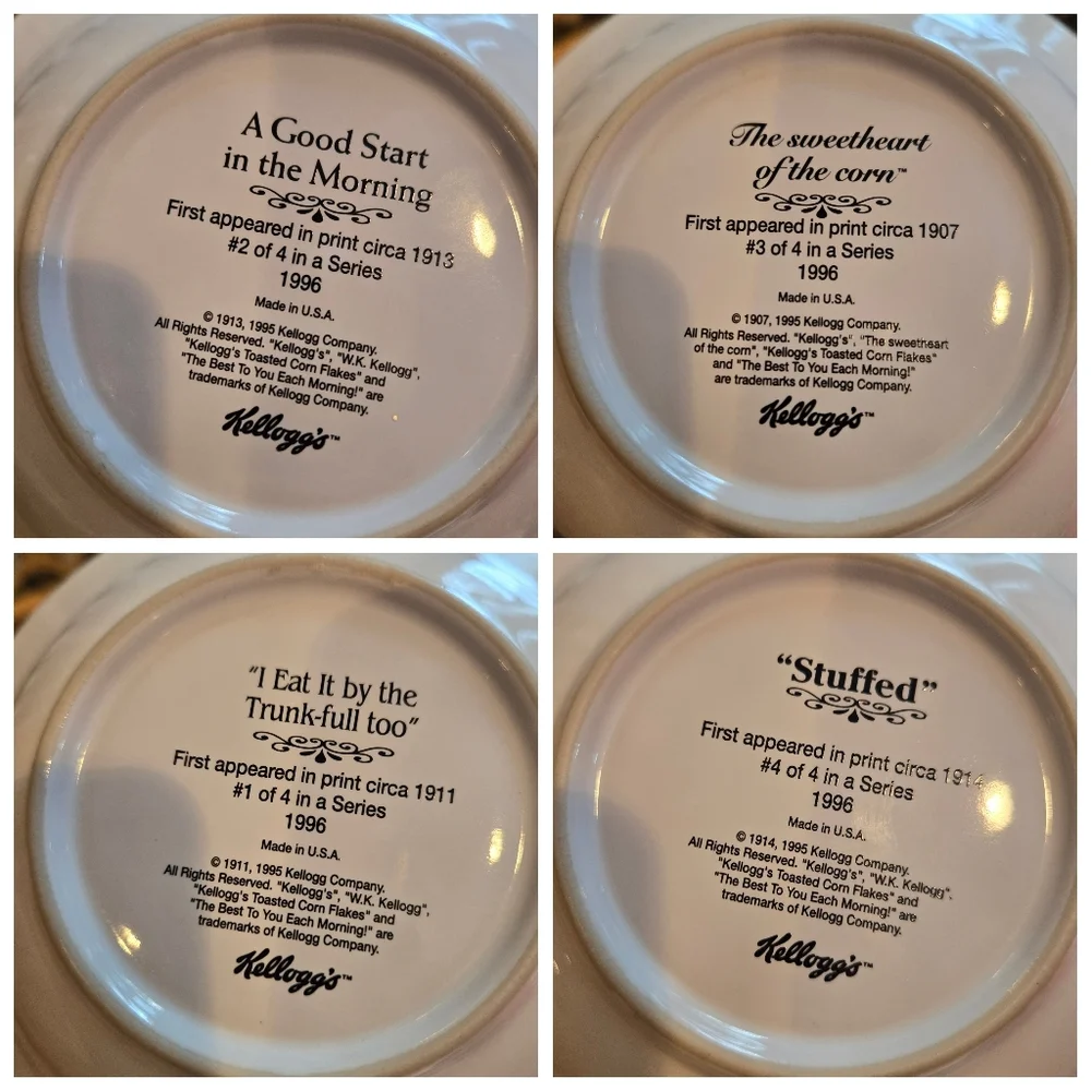 Vtg '96 Kelloggs Cereal Bowls Set Of 4 Collectible Stoneware